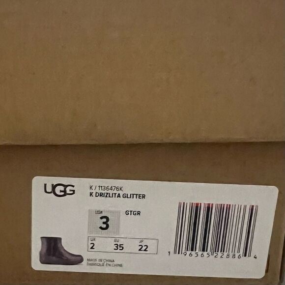 UGG Drizlita Glitter Ankle Rainboots Kids Sz 3 Gray PVC Upcycled Wool Waterproof - Picture 10 of 13